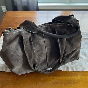 Eddie Bauer brown suede bag with 3 compartments including padded one for laptop
